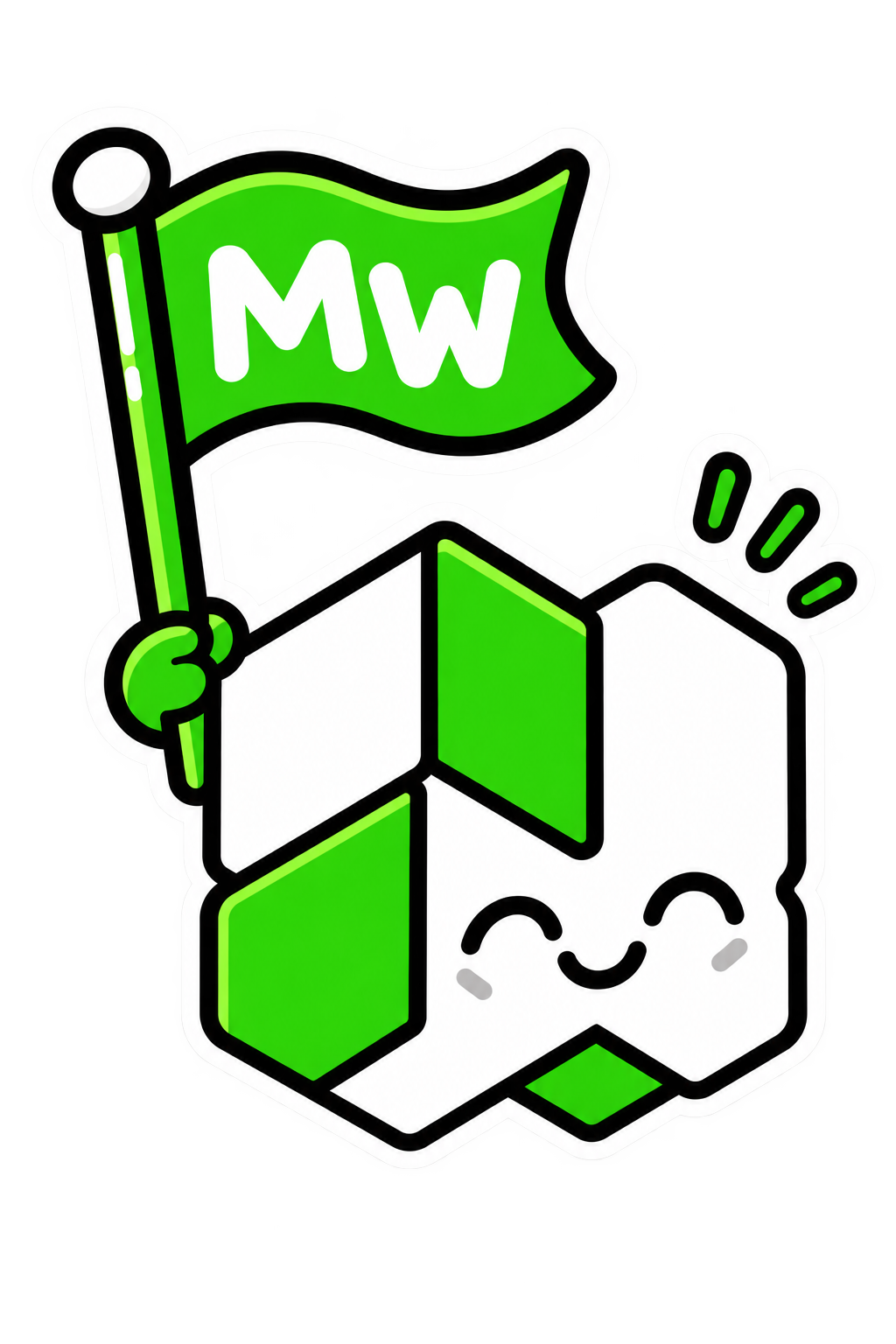 Personaje de MakerWorld con bandera verde