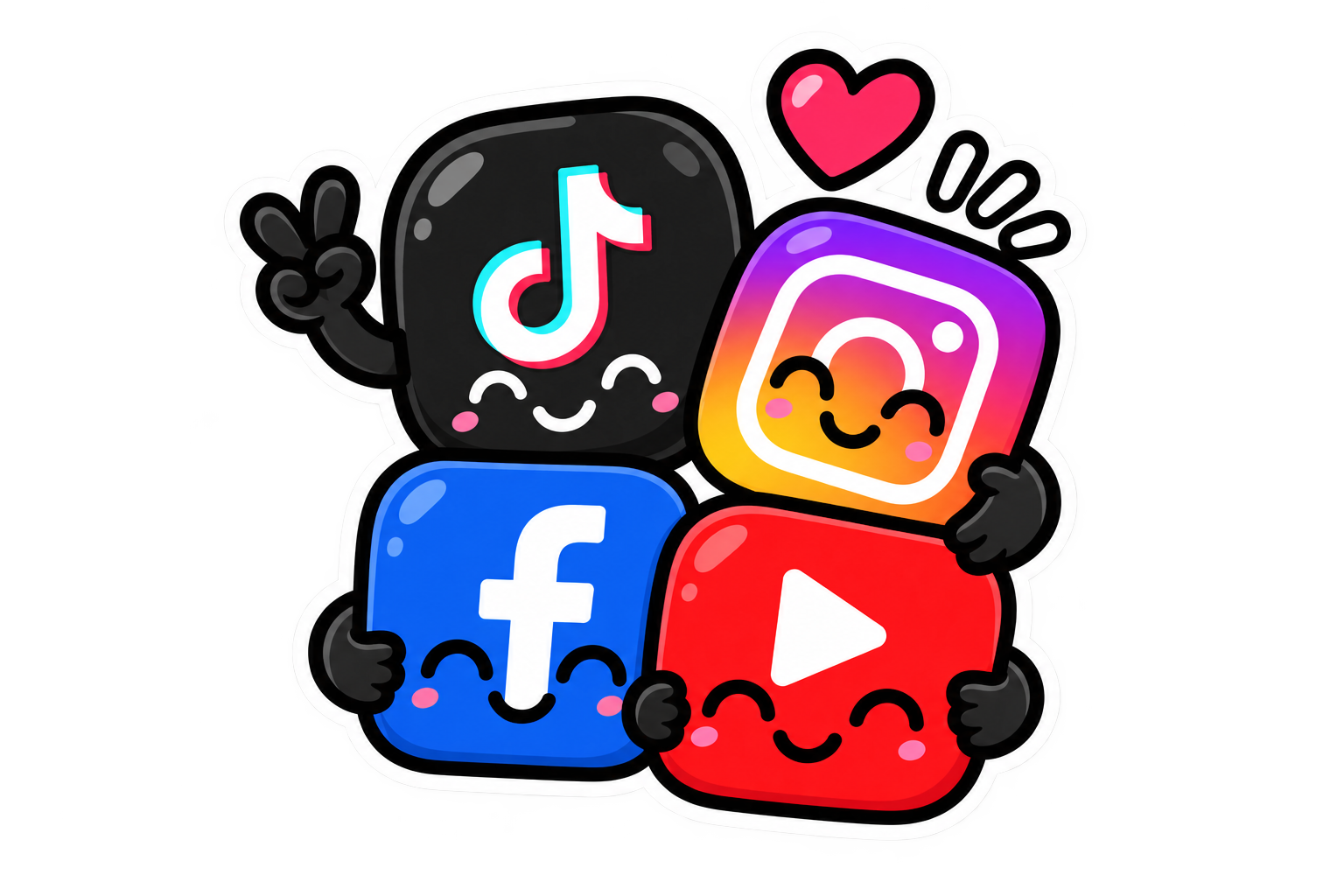 Personajes de redes sociales abrazados
